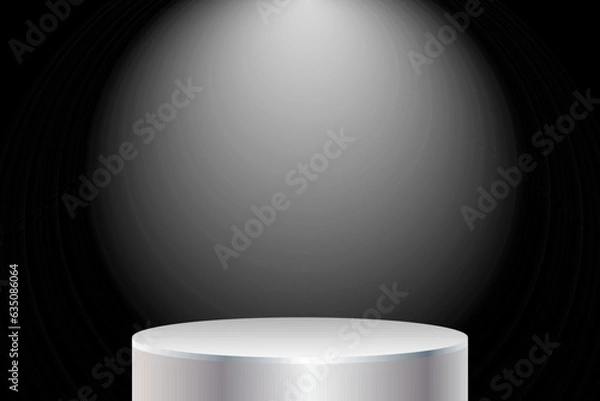 Fototapeta White circle stage black background, Stage showcase, Product display  for mockup products display. vector illustration