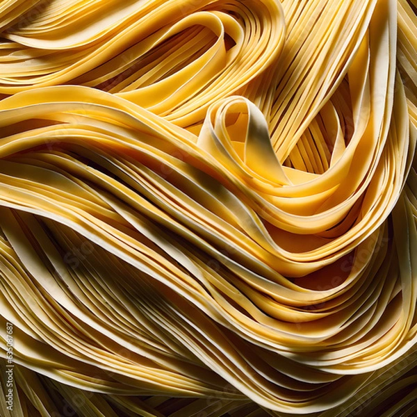 Fototapeta An Overhead Perspective Transforms Fettuccine into an Abstract Landscape of Textures. Generative AI