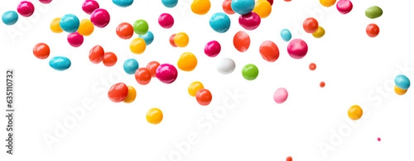 Fototapeta Colorful raibow candy falling on transparent background, png. falling jellybeans
