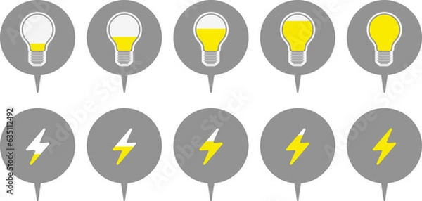 Obraz ふきだしで囲まれた電球とカミナリマークのイラスト