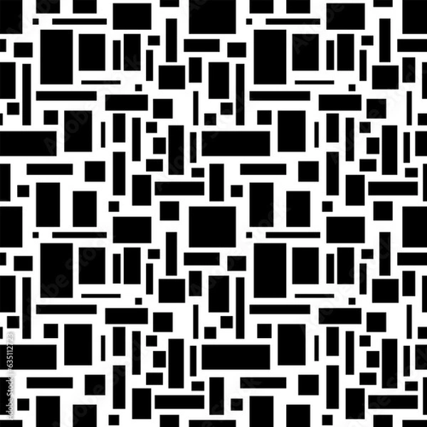 Obraz Seamless pattern with black rectangles on white background. Tile texture. Vector illustration.