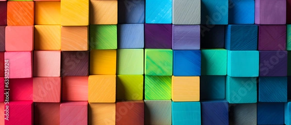 Fototapeta Stacked Multicolored Wooden Blocks Spectrum