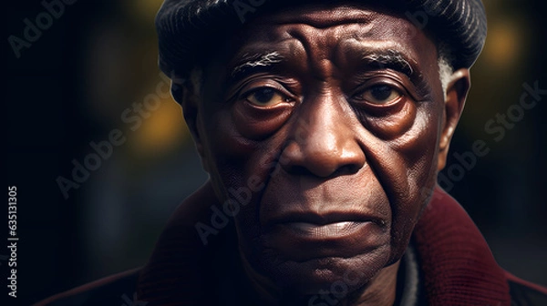 Fototapeta Mature old black man with wise eyes and a wrinkled face.