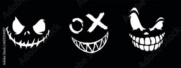 Fototapeta Three terrifying smiles of thieves on a black background