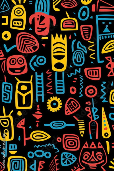 Fototapeta Various fun shapes pop art illustration made with Generative AI 