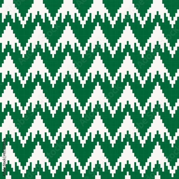 Fototapeta Green Chevron Fair Isle Seamless Pattern Design