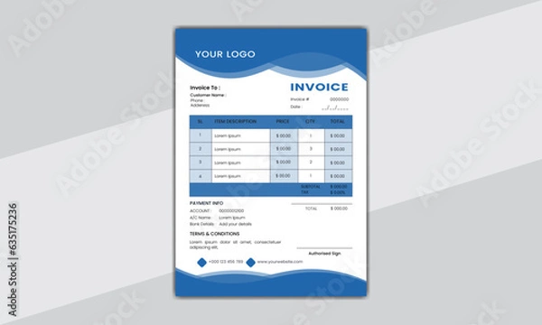 Fototapeta Minimal Corporate Business Invoice design template vector illustration bill form price invoice