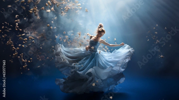 Fototapeta woman in blue dress dancing