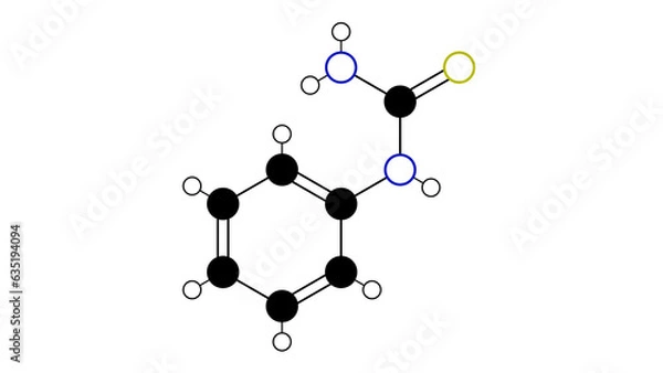 Fototapeta phenylthiocarbamide molecule, structural chemical formula, ball-and-stick model, isolated image phenylthiourea