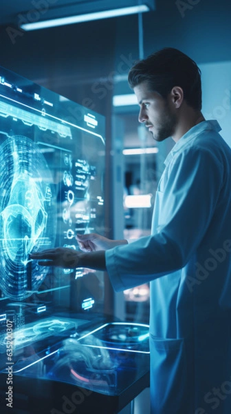Fototapeta Innovative technologies in modern treatment of people. Analysis research. Monitoring the condition of patients in the clinic. AI generated.