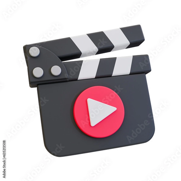 Obraz 3d minimal video recording. social media video platform. clapboard with video play icon. 3d illustration.