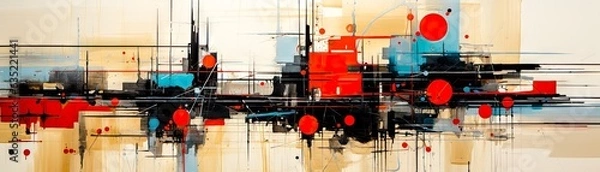 Fototapeta Abstract Geometric Painting Industrial Shapes Dirty Textures Circular Abstraction Constructivist Art Digital Art Generative AI Long Poster Background Wallart