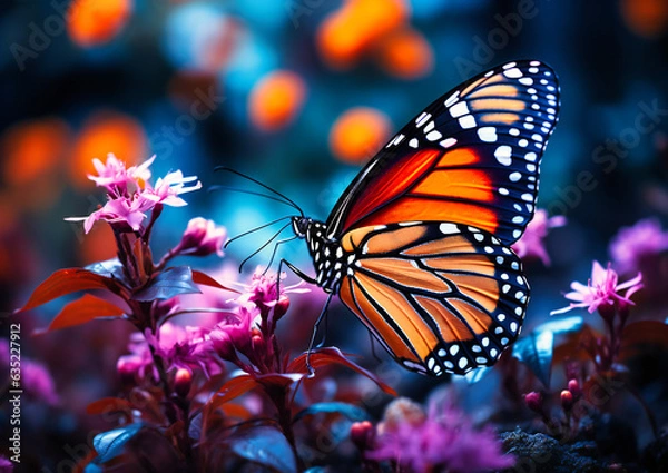 Obraz a monarch butterfly resting on purple flowers