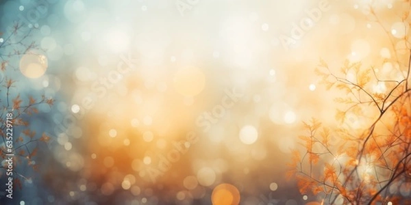 Obraz Blurred out fall season abstract nature background with lots of bokeh and a bright center spotlight and a subtle vignette border. ai generative.