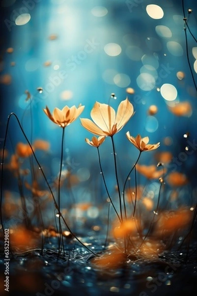 Obraz Blurred out fall season abstract nature background with lots of bokeh and a bright center spotlight and a subtle vignette border. ai generative.
