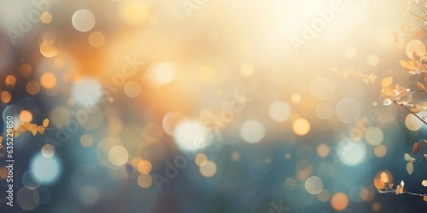 Obraz Rozmyte jesienne tło natury z dużą ilością bokeh i jasnym środkiem reflektorem i subtelną granicą winietą. AI generatywny.