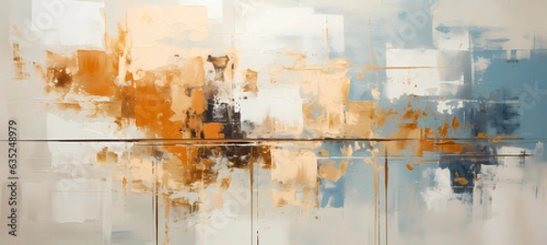 Fototapeta Abstract-Realism Fusion: Textured Canvas with Ivory, Orange, and Blue