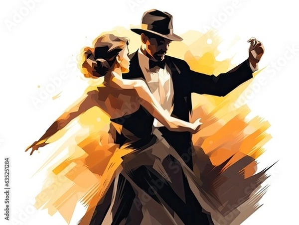 Fototapeta Illustration of a vibrant painting capturing the elegance and joy of a couple dancing. Generative AI