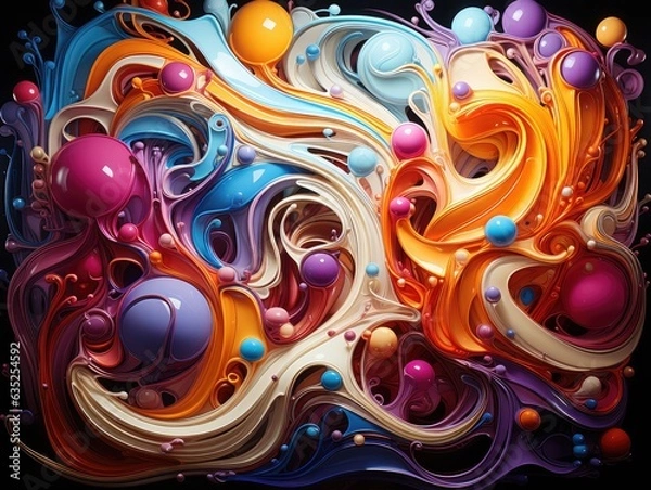 Fototapeta Illustration of an abstract painting with vibrant colors and dynamic shapes. Generative AI
