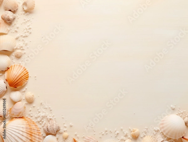 Obraz top view Summer time Composition of sea shells on white background