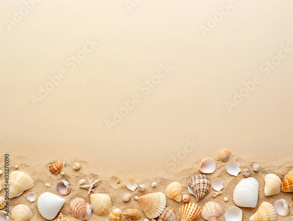 Obraz top view Summer time Composition of sea shells on white background