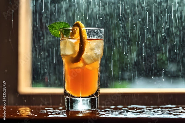 Fototapeta a drink on a rainy day.
Generative AI