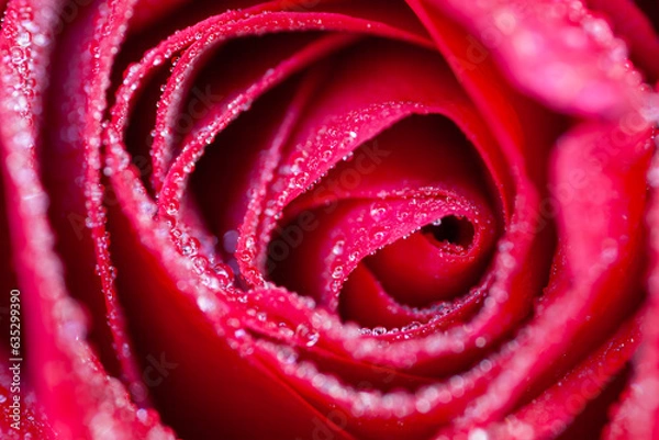 Obraz Dew drops on red rose petals