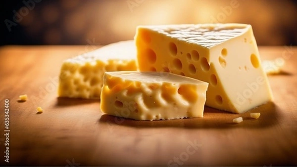 Fototapeta Cheese on rustic wooden table. Generated with AI