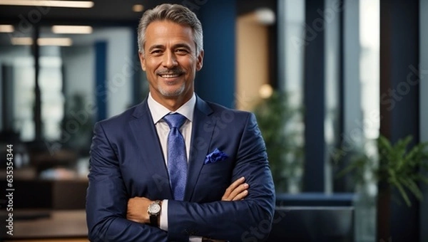 Fototapeta A confident man with crossed arms in a formal attire