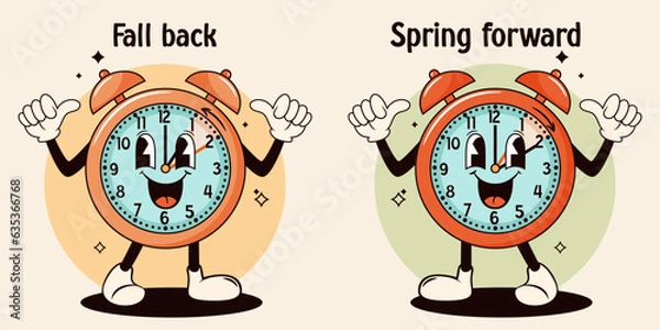 Obraz Daylight saving time, fall back and spring forward illustration. Vector illustration.