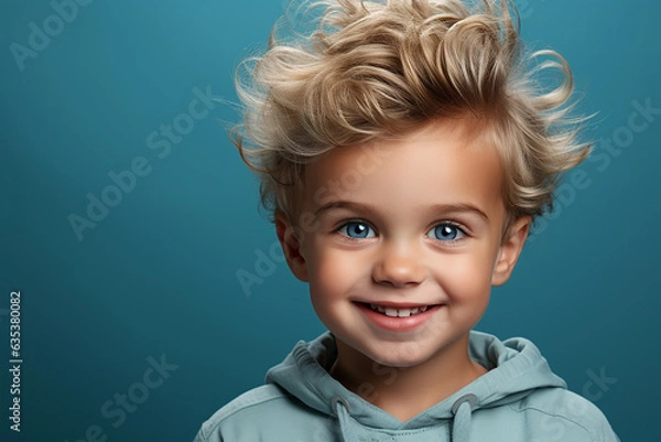Fototapeta Generative ai studio portrait of cute little blonde boy on different colour backgrounds