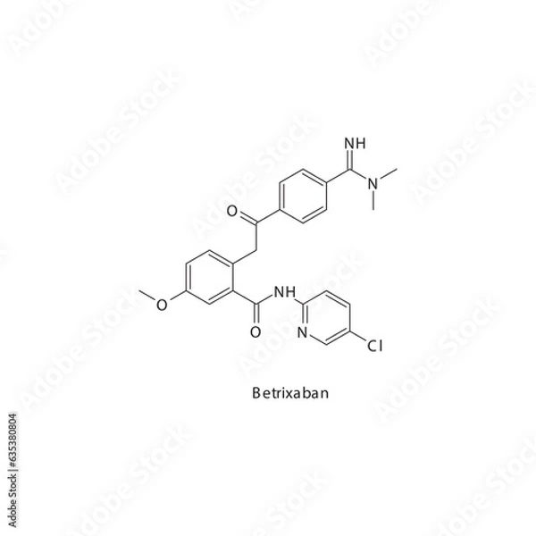 Fototapeta Betrixaban  flat skeletal molecular structure Factor XA inhibitor drug used in risk of thrombosis treatment. Vector illustration.