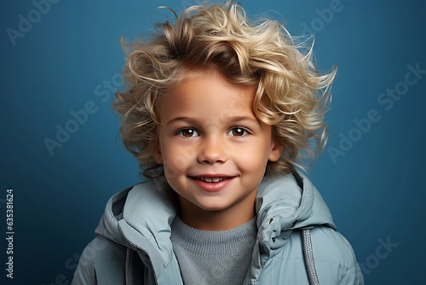 Fototapeta Generative ai studio portrait of cute little blonde boy on different colour backgrounds