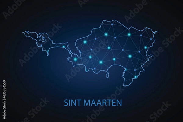 Obraz Map of Sint Maarten. Wire frame 3D mesh polygonal network line, design sphere, dot and structure. communications map of Sint Maarten. Vector Illustration EPS10.