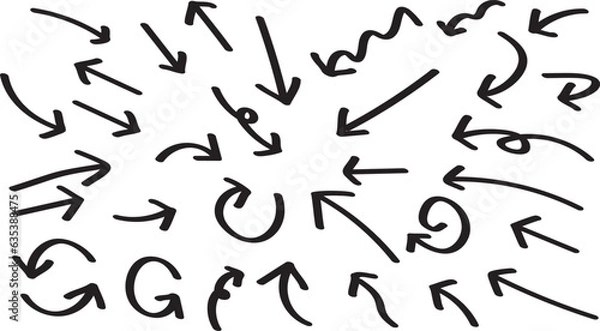 Fototapeta black hand drawn arrow set.Collection of hand drawn isolated arrows.doodle arrows..