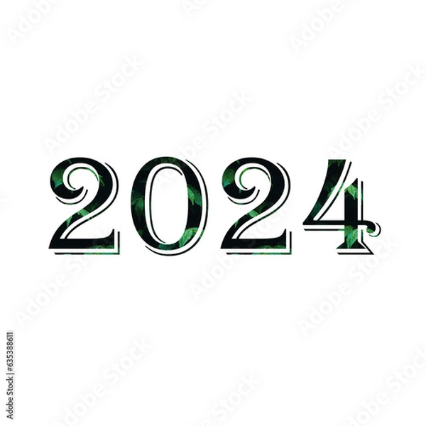Fototapeta Design year 2024 with leaf texture on white background.