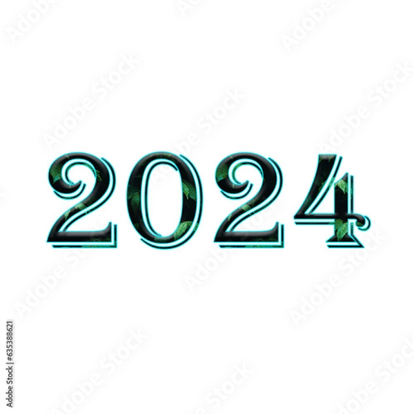 Fototapeta Design year 2024 with leaf texture on white background.