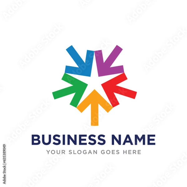 Fototapeta Five star arrow logo. Unity arrow with a star symbol. arrow star logo design idea with vector 