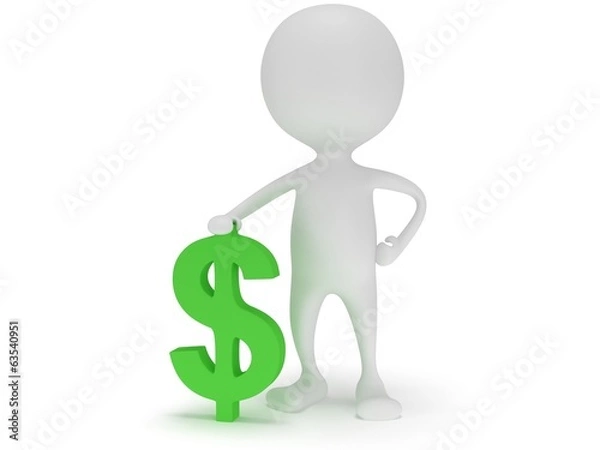 Fototapeta 3d white man stand with green dollar sign