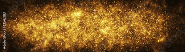 Fototapeta Golden particles shining stars dust bokeh glitter awards abstract background. Futuristic glittering in space on black background.