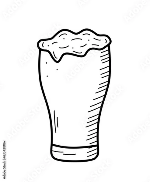 Fototapeta Glass beer with foam icon. Vector illustration of a logo for a bar or pub. Single doodle sketch isolate on white.
