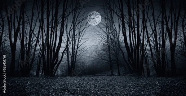 Obraz full moon over dark spooky forest at night