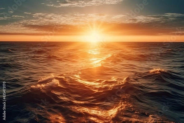 Fototapeta Very bright and beautiful orange sunset on the sea. Yacht sail against the backdrop of the setting sun