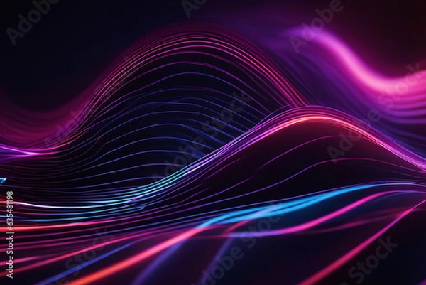 Fototapeta Art concept of internet networks, 5G networks, internet networks, neon waves of blue purple color