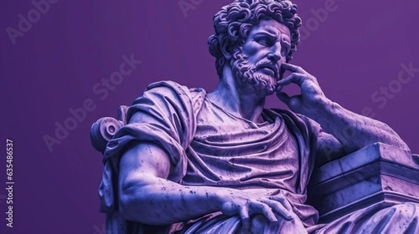 Fototapeta statue of an ancient roman philosopher, stark colors, purple tones