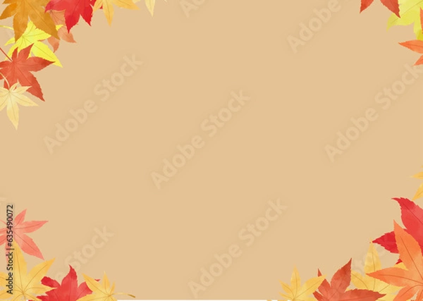 Fototapeta もみじのフレームのオレンジ背景の壁紙
