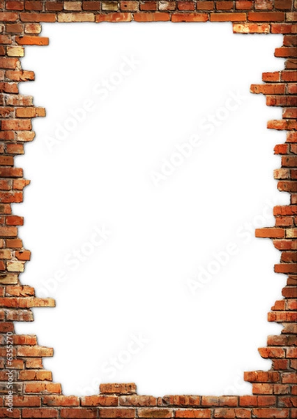 Obraz White card background with brick wall framing