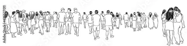 Fototapeta crowd walking ink drawing isolated on white background