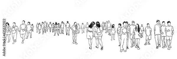 Fototapeta people travelling ink sketch isolated on white background panorama view
