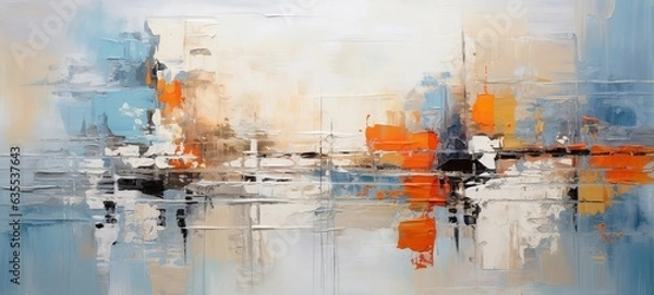 Obraz Zbliżenie abstrakcyjnej kolorowej kolorowej niebiesko pomarańczowej wielokolorowej tekstury malowania sztuki, z olejem lub akrylowym pociągnięciem pędzla, farbą noża paletowym na płótnie (AI generatywne)